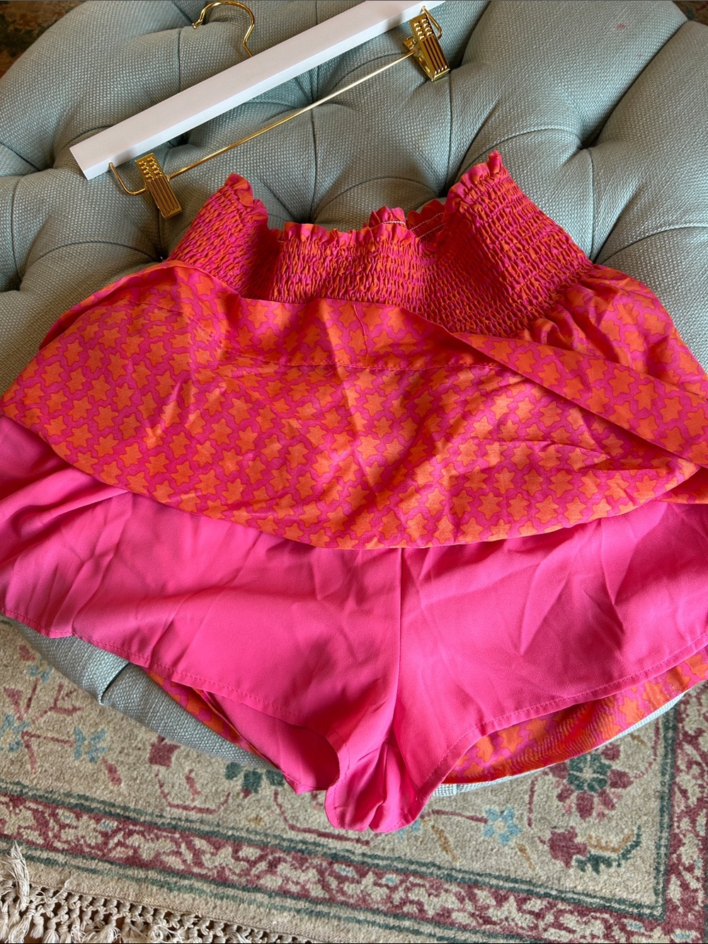 J. Marie, Adorable Smocked Waist Mini Skort in Pink and Orange Floral Pattern - Picture 4 of 4